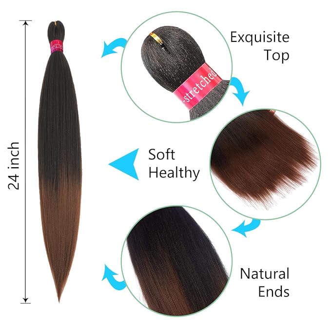 Pre-stretched Braiding Hair, Original Braid Hair Extensions, Hot Water Setting Crochet Hair Braids, Yaki Texture Easy Braiding Hair (24''-pack of 8, 1b/30)…