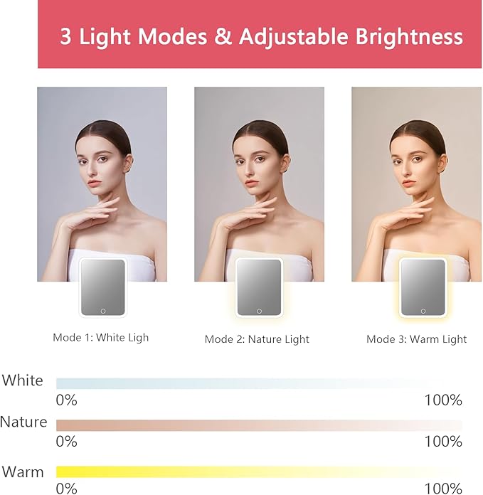 Travel Makeup Bag with LED Lighted Mirror,Cosmetics Organizer, Makeup Bag with 3 Color Lighted Setting, Portable Storage and Adjustable Dividers Travel Makeup Bag(light red)