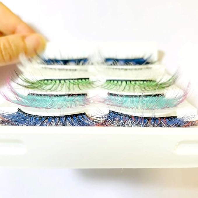 Sunniess Ombre Colored Lashes Silk Protein Fluffy Wispy Volume Fake Lashes for Halloweens Cosplay Party Stage Russian D Curl Lashes with Color Make up Faux Mink False Eyelashes