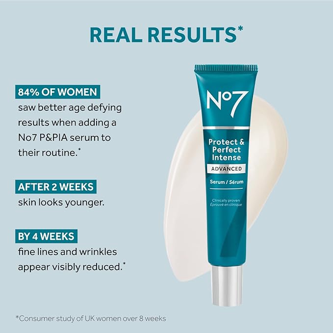 No7 Protect & Perfect Intense Advanced Serum - Rice Protein & Alfalfa Complex for Fine Lines and Wrinkles - Anti-Aging Facial Serum with Matrix 3000+ Technology (2 pack, 1.69 Fl Oz each)