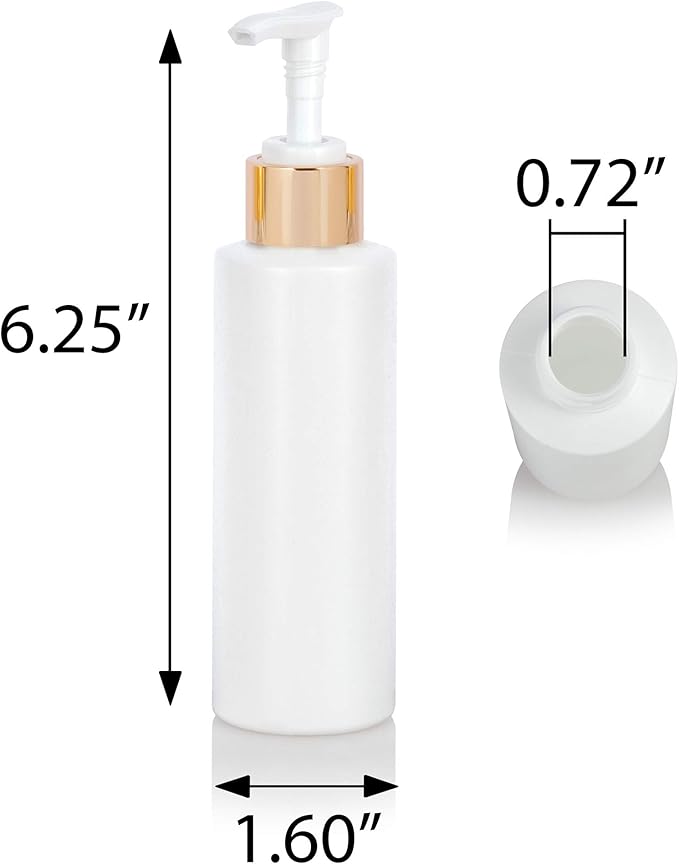 4 oz / 120 ml White Plastic HDPE Refillable Cylinder Squeeze Bottle with Gold Lotion Pump (12 Pack)