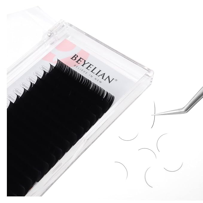 BEYELIAN Ellipse Flat Lash Extension 16 Rows 0.15 C Curl 16mm Single Length Tray Flat Eyelash Extension Matte Black Classic Lash Extensions Professional Supplies