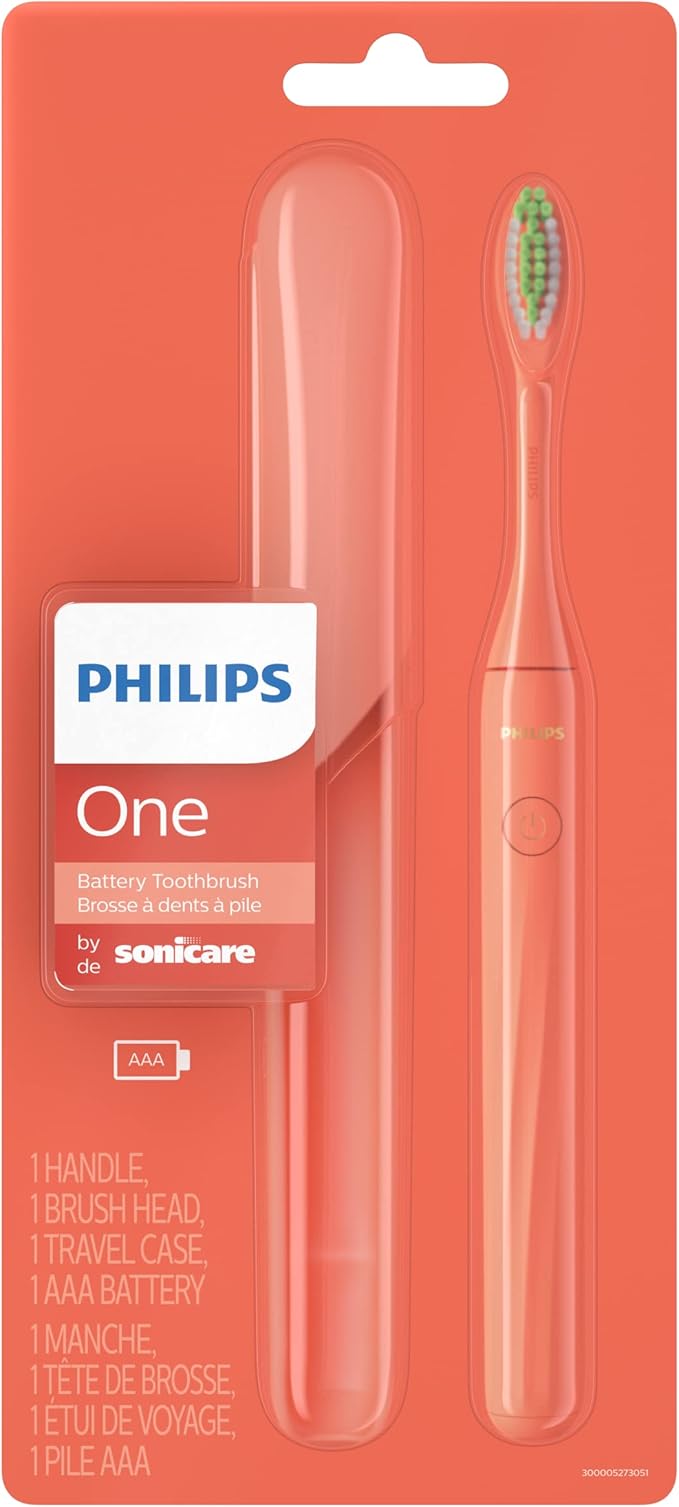 Philips One by Sonicare Battery Toothbrush, Brush Head Bundle, Miami Coral, BD1001/AZ