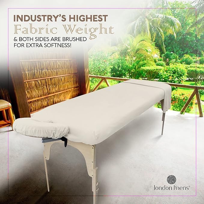 LONDON LINENS Pack of 2 Soft Microfiber Massage Table Sheets 3 Piece Set - Includes Massage Table Cover, Massage Fitted Sheet, and Massage Face Rest Cover (Cream)