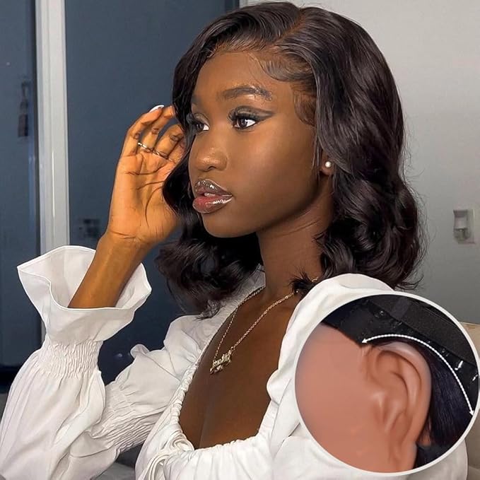 9x5 Glueless Wigs Human Hair Pre Plucked Pre Cut Bob Wig Human Hair 200% Density Body Wave Lace Front Wigs Human Hair HD Closure Wigs Short Bob Wigs for Black Women Wear and Go Glueless Wig 12 Inch