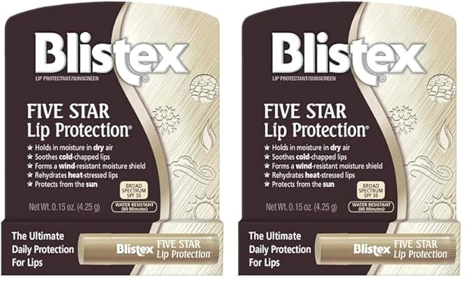 Blistex Five Star Lip Protection Balm, 0.15 Ounce – Wind & Water-Resistant Lip Care, Broad Spectrum SPF 30 Sun Protection, Soothes Cold Chapped Lips, Hydrating Lip Treatment, Holds in Moisture