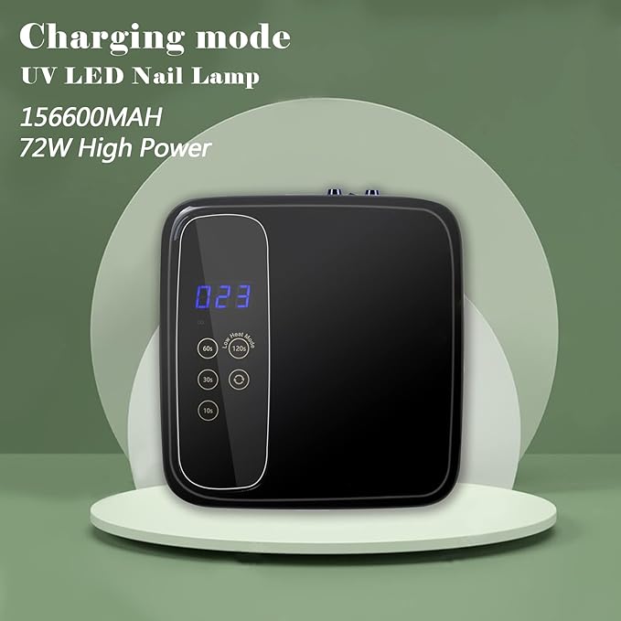 LB UV LED Nail Lamp, Rechargeable LED Nail Dryer, 72W Professional Cordless Nail Lamp with 4 Timer Setting Sensor and LCD Display Portable Home and Salon Gel Nail Art Tools (Black)