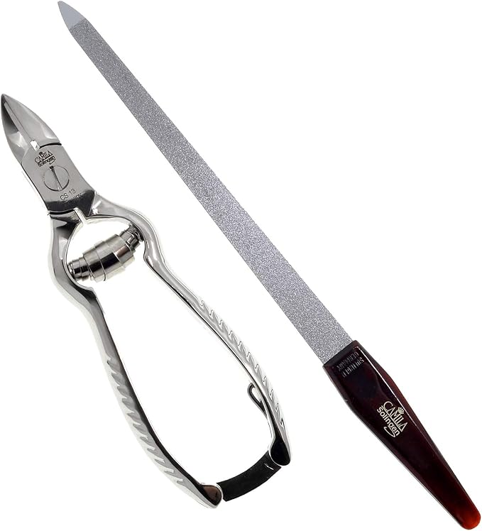 CS13 Large Heavy Duty Toe Nail Clipper for Thick Nails, Manicure and Pedicure & CS19 Large Professional Sapphire Metal Nail File for Fingernail and Toenail, Made in Solingen, Germany
