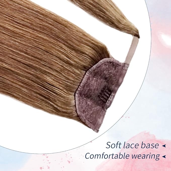 Ponytail Extension Human Hair Ponytail Straight Clip in Wrap Around Pony Remy Hair Extensions for Women 14 Inch 80G #Ash Brown