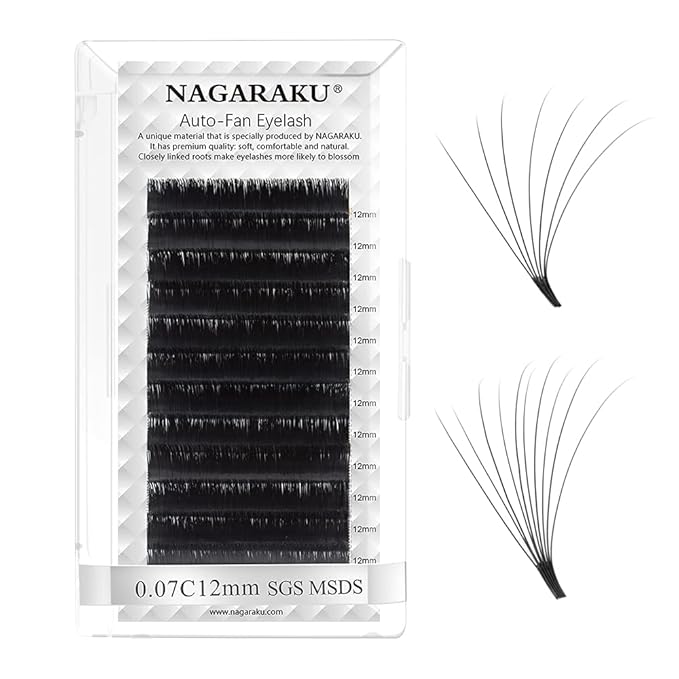 NAGARAKU Easy Fan Eyelash Extensions Volume Lash 0.07 C curl 12mm Rapid Blooming Faux Mink Cluster For Beginners Soft Professional Lash Supplies