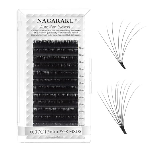NAGARAKU Easy Fan Eyelash Extensions Volume Lash 0.07 C curl 12mm Rapid Blooming Faux Mink Cluster For Beginners Soft Professional Lash Supplies