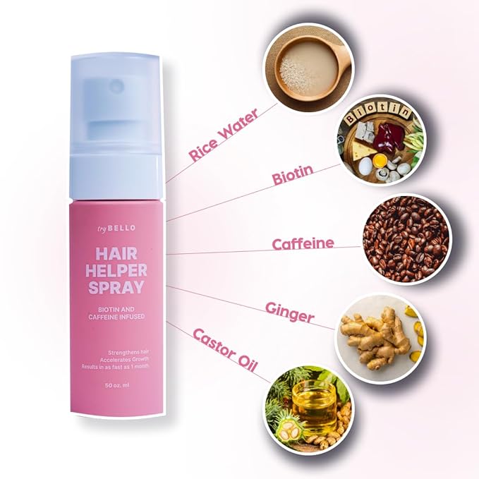 Hair Helper Spray - Growth Serum With Biotin & Castor Oil - Caffeine Infused Treatment for Thicker, Fuller Hair - Repair Thinning Naturally - Vegan, Cruelty-Free Formula