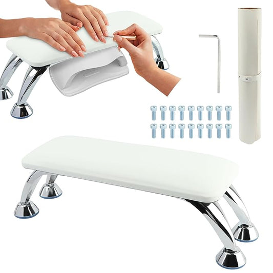 Nail Arm Rest and Polish Mat Set, Foldable PU Leather Hand Pillow, Manicure Table Mat, White