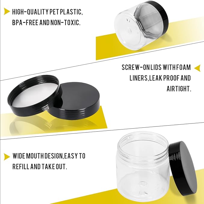 Keketin 40 Pack Plastic Jars with Black Lids 6 oz,180ml Round Plastic Containers Clear Cosmetic Jars,Refillable Empty Storage Containers for Spices,Cream,Beauty Products,Lotion,Slime Making