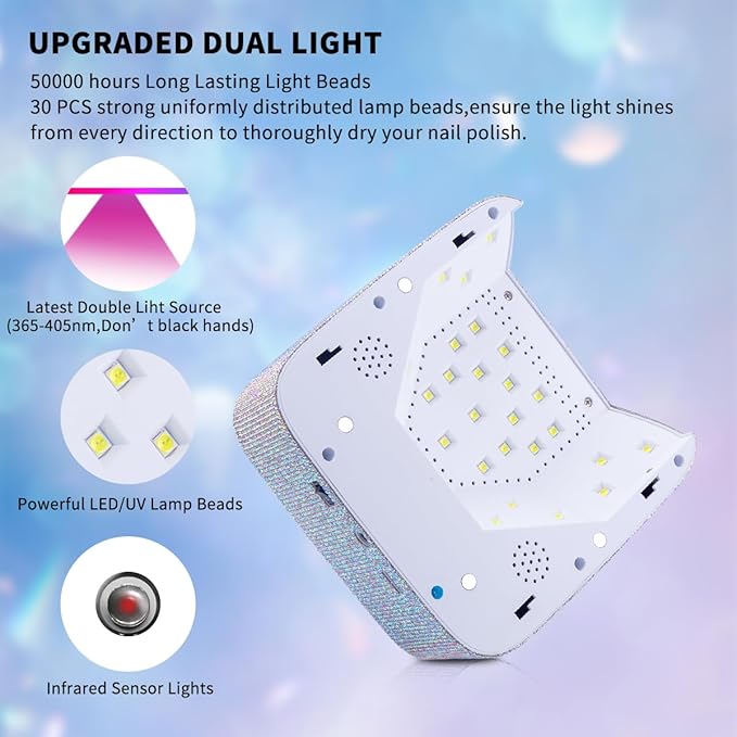 Cordless UV LED Nail Lamp,72W Rechargeable Nail Dryer Gel Polish Light with Large LCD Display,Rechargeable Nail Curing Lamp for Salon & Home (AB Diamond)