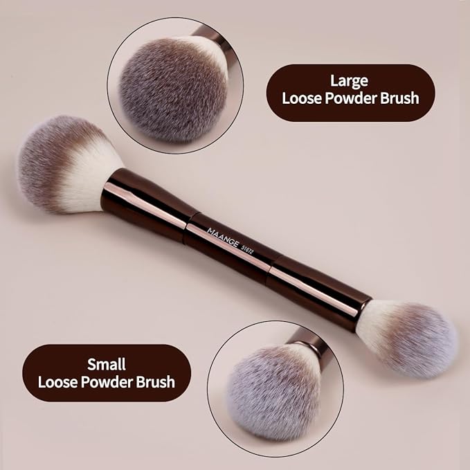 MAANGE Makeup Brush Set 10 Pcs Makeup Brushes with Zipper Bag, Double-End Multi-functional Make Up Brushes for Blending Liquid Powder Concealer Cream Blush Buffe,CoffeeBrown
