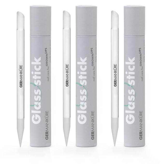 GERMANIKURE Glass Cuticle Stick, Set of 3 - Cuticle Pusher, Remover, Callous & Dry Skin File, Nail Shaper - Ethically Made in Czech Republic - Professional Cuticle Care Tool - No Case
