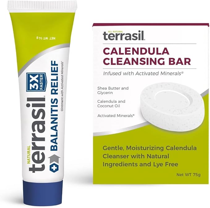 terrasil Balanitis Relief + Calendula Soap 2-Product Kit - Balanitis Treatment for Men, Natural Foreskin Ointment for Itch, Irritation & Redness Symptoms. Dermatologist Tested (.5oz Tube + Soap Bar)