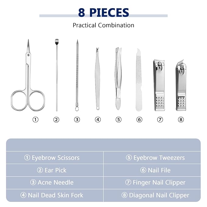 Lasnten 24 Set Manicure Set Bulk Nail Clippers Grooming Nail Kit Stainless Steel Professional Pedicure Kit Pedicure Tools with Travel Case Gifts for Men Women Personal(8 in 1,Black)