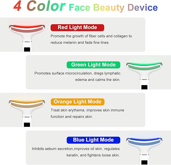 Red-Light-Therapy-for-Face and Neck, Anti-Aging Facial and Neck Massager, Soothing and Relaxing Face Massager Device with 4 Color LED Therapy, Vibration and Thermal Functions for Skin Care (White)