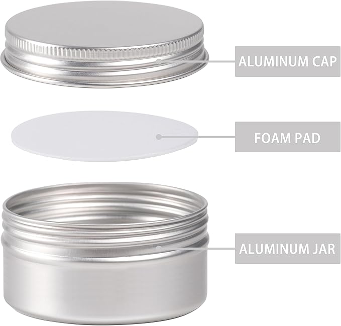 24 Pack 4oz Screw Top Aluminum Tin Jars with Screw Lids and Blank Labels - Refillable 120ml Metal Containers for Lip Balms, Candles, Salves, Spices, Crafts (Silver)