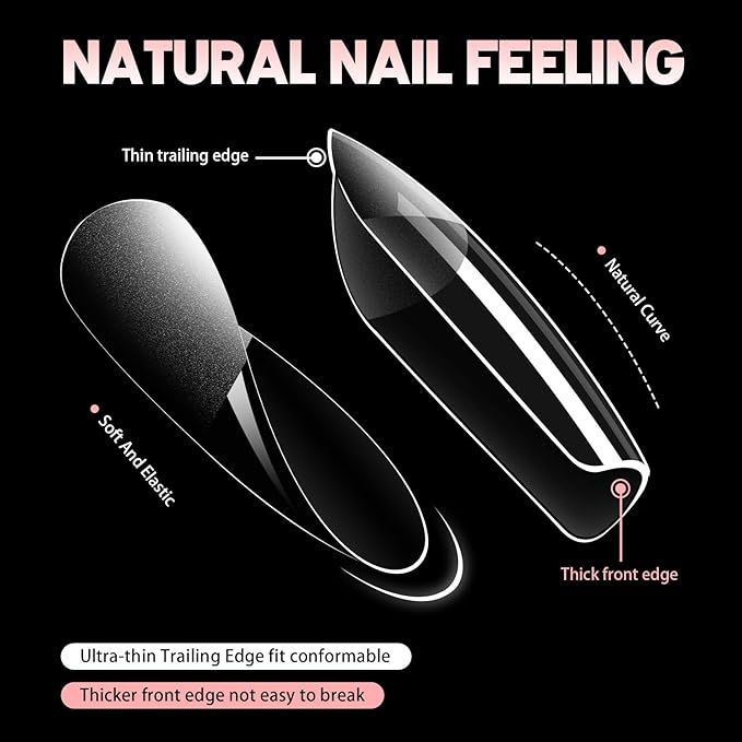 960Pcs Soft Gel X False Nail Tips, 4 Styles Kit Short Coffin Short Almond Medium Coffin and Medium Almond Pre-shaped Matte Full Cover Acrylic Fake Nail Set 15 Sizes