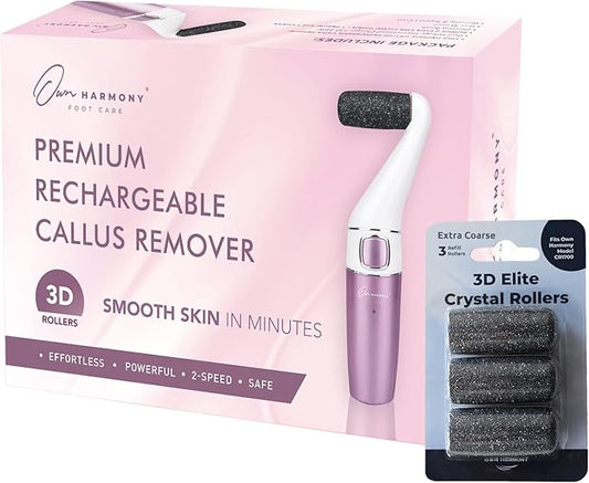 Own Harmony Electric Callus Remover for Feet and 6 Rollers Bundle: Rechargeable Pedicure Tools & Professional Foot Care for Women - Electronic Foot File Sander - Best for Hard Dry, Dead, Cracked Skin