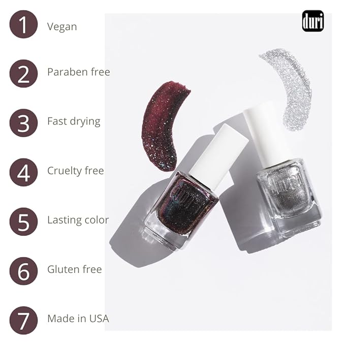 duri Nail Polish, 629 Strawberry Feeling, Red Metallic Shimmer, Semi Sheer, Glossy Finish, Fast Drying, 0.45 Fl Oz