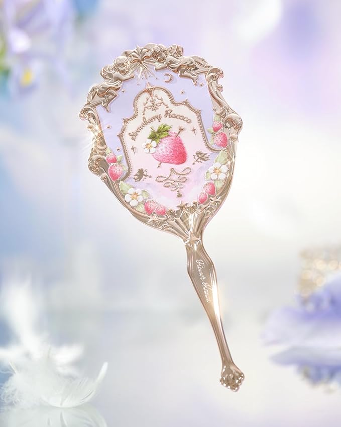 Flower Knows Strawberry Rococo Hand Mirror,Portable Vintage Handheld Mirror,Durable Metal Mirror,Cute & Aesthetic Princess Mirror,with Long Handle for Easy Holding,Gift for Girls(Wisteria Purple)
