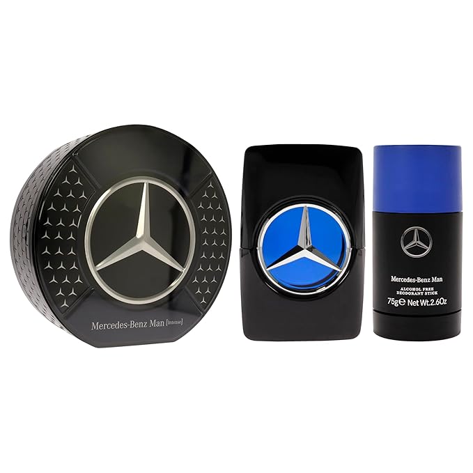 Mercedes-Benz Intense Gift Set Perfumes for Men - Includes 2.7 oz Eau de Toilette Spray and 2.6 oz Deodorant Stick - Woody Scent - Opens with Notes of Pear - Evokes Power and Sensuality - 2 pc
