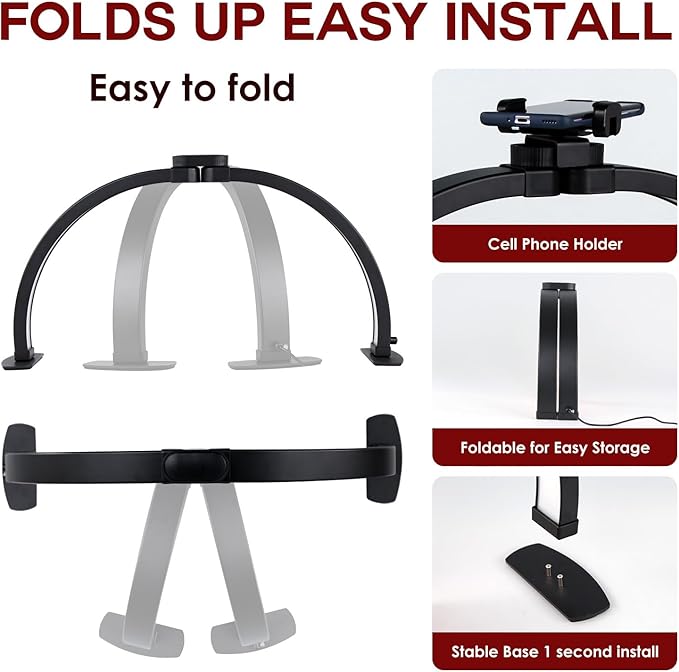 Foldable Desk UV Light - 3 Light Settings Fill-in Lamp, Black (23 x 11.5 Inch)