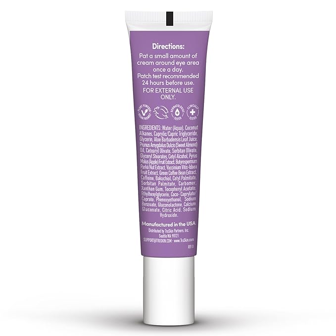 TruSkin Longevity Eye Cream – Caffeine Eye Cream with Bakuchiol, Lingonberry Stem Cells & Green Coffee Bean – Healthy Aging Gentle Retinol Alternative, Puffiness, Dark Circles, 0.5 fl oz