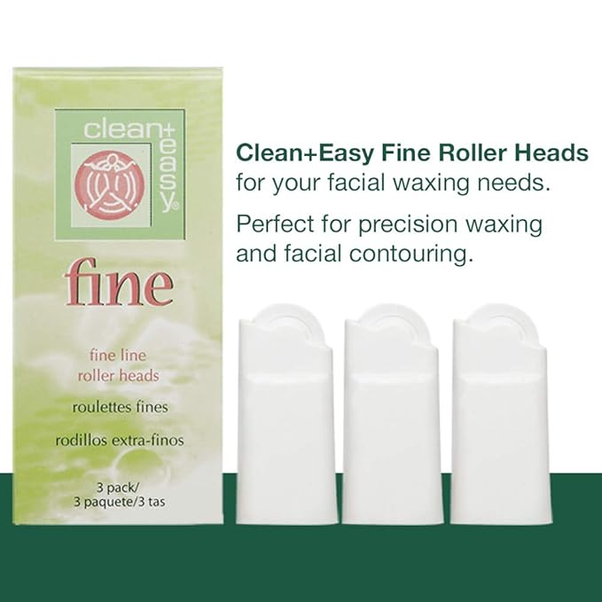 Clean + Easy Fine Roller Head For Facial Hair Removal, Roll-On Waxing System, 3-Pack