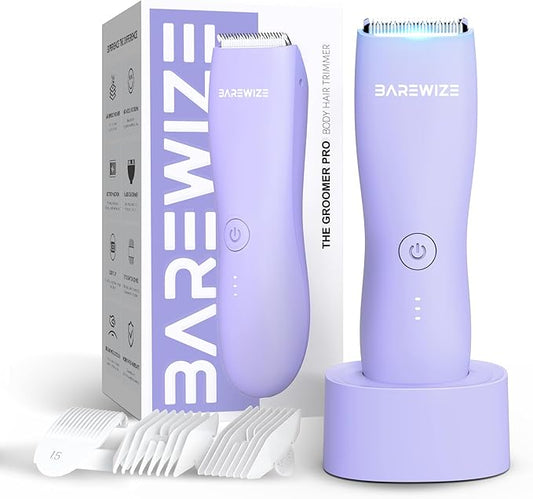Bikini Trimmer for Women, Legs & Pubic Hair Trimmer | Waterproof, Type-C Rechargeable, LED Light, Replaceable Blade, Electric Razors for Women, Womens Body Shaver (Lilac Purple)