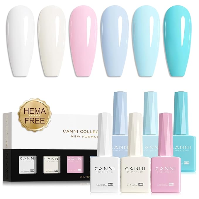 CANNI Gel Nail Polish Set, 6 Colors 9ML Nail Light Blue Magic Mint Light Green Beige Gel Nail Polish Soak Off Uv LED Lamp Nail Art Design Manicure Salon for Women