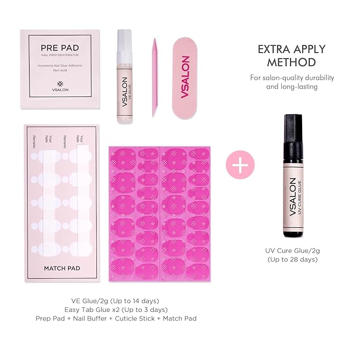 VSALON Press On Nails - Short Almond Red Cat Eye Ombre Fake Nails with Extra UV Cure Glue, 28-Days Salon-Strong No Pop-Off, Reusable Fake Nails for Party & Daily Wear - 32 PCS in 16 Sizes (Cocktail)