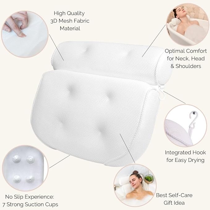 Foldable Bathtub Tray and Bath Pillows for Tub Set - Our Bath Tray Caddy and Bath Tub Pillows for Head and Neck are The Ideal Bath Accesssories for Relaxing Spa - Perfect Relaxation Gifts for Women