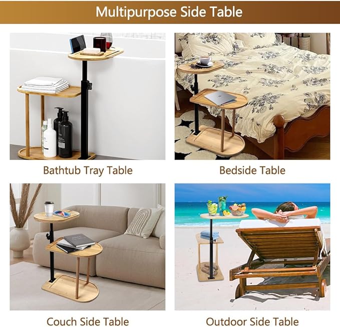 3 Layer Bathtub Tray Table,Bamboo Swivel Bathtub Side Table Height Adjustable,Freestanding Bathtub Tray for Tub Against Wall,Bathtub Accessories&Bathroom Organizer for Luxury Home Spa-Natural
