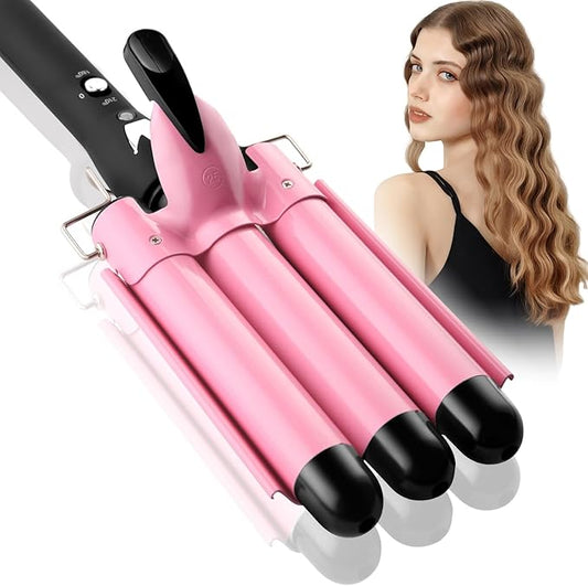 3 Barrel Curling Iron Hair Crimper: Aleath Dual Voltage Adjustable Temperature Three Barrels Hair Waver - Ceramic 1 inch Curler Wand