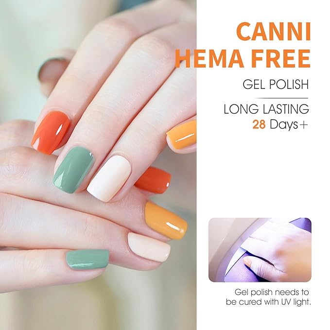 CANNI Orange Gel Polish Set, 6 Colors 9ML Yellow Fire Fall Nail Polish Set, Soak Off UV LED Lamp Art Design Manicure Salon for Women