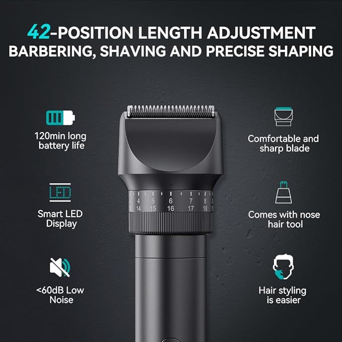 Beard Trimmer for Men - 2025 New Body Hair Trimmer for Men, 42 Length Settings Adjustable Hair Clippers IPX6 Waterproof LED Display Cordless for Precision Beard Face Nose Ear Head Hair Trimming Gift