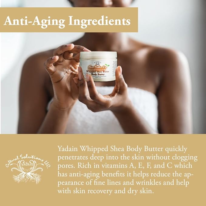 Yadain Raw Shea Butter | Whipped Shea Butter for Face and Body Moisturizing Natural Body Butter for Skin Hydration & Protection, 12oz