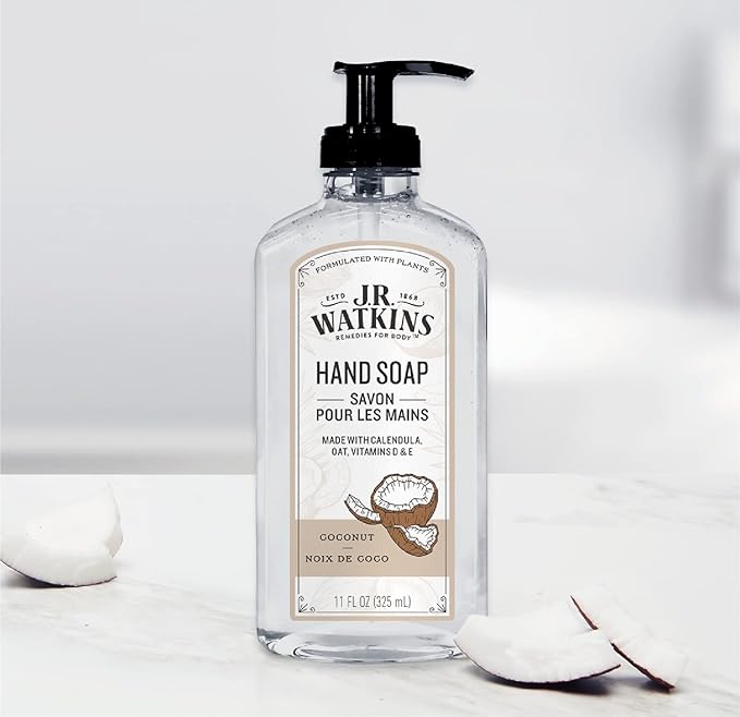 J.R. Watkins Gel Hand Soap, Scented Liquid Hand Wash for Bathroom or Kitchen, USA Made and Cruelty Free, 11 fl oz, Coconut, 6 Pack