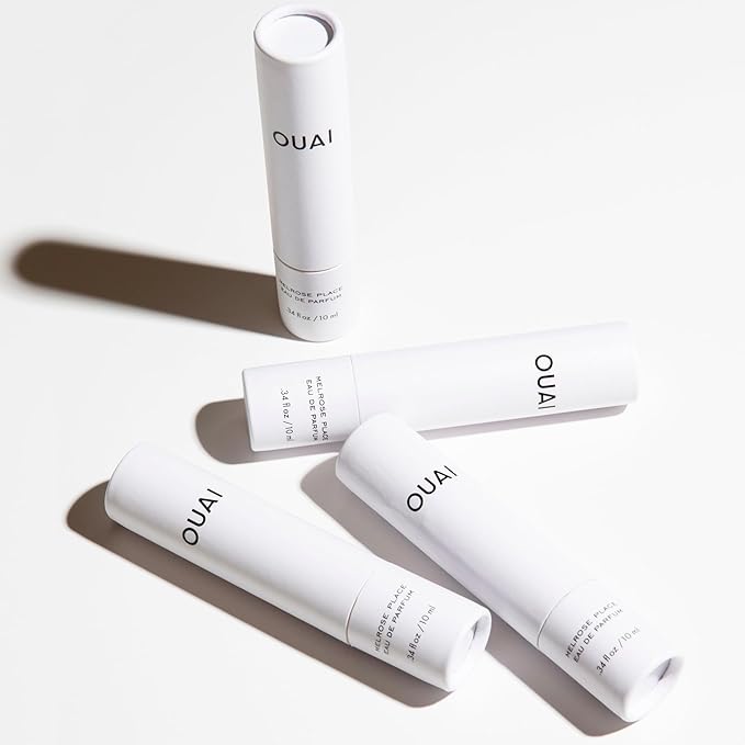 OUAI Melrose Place Eau de Parfum Set - Elegant Womens Perfume for Everyday Wear - Fresh Floral Scent, Notes of Champagne, Bergamot & Rose with Hints of Cedarwood & Lychee (2 Count, 0.34 Oz/1.7 Oz)