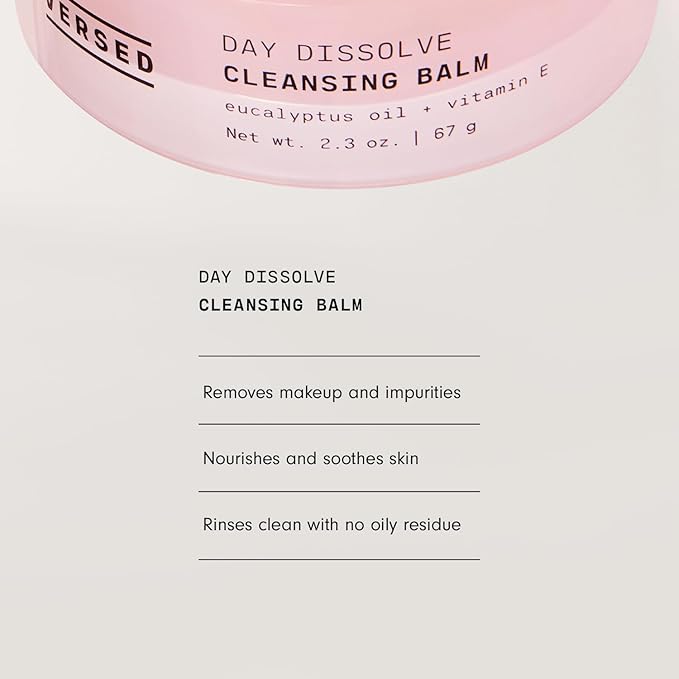 Versed Day Dissolve Cleansing Balm - Makeup Melting Balm Infused with Vitamin E + Eucalyptus Oil to Calm Skin - Oil Based Double Cleanser with Avocado + Jojoba (0.6 oz)