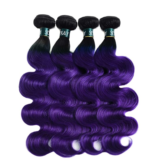 Purple Bundles Body Wave Human Hair Weave 3 Bundles 161820inch Virgin Hair, Brazilian Remy Hair Ombre 1b/Purple 2 Tone Ombre Hair Wavy For Women(161820)