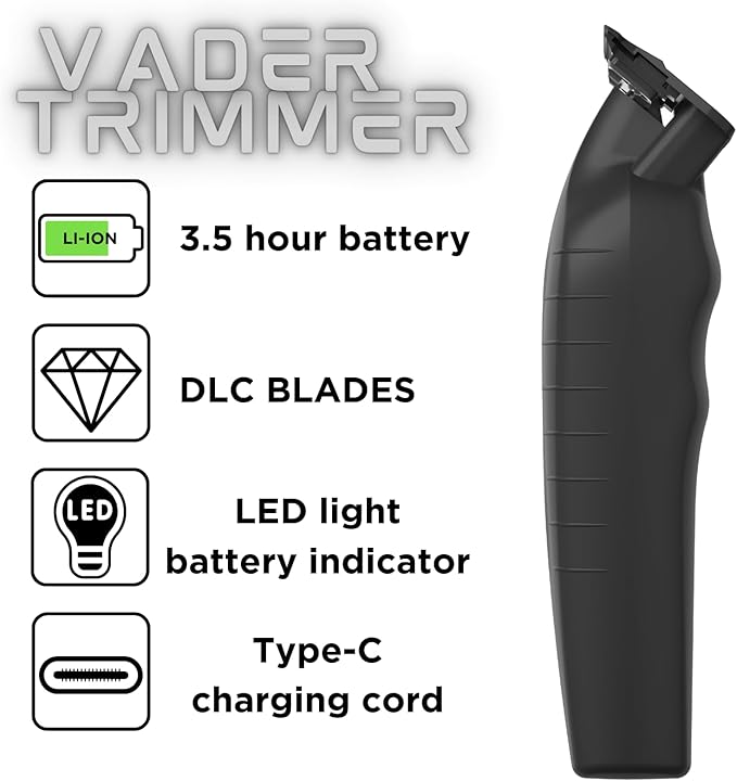 Supreme Trimmer Vader Professional Liner Trimmer for Barbers with 210 Min Run Time, Professional Motor, Sharp DLC T-Blade, USB-C Charge Clipper | ST3778