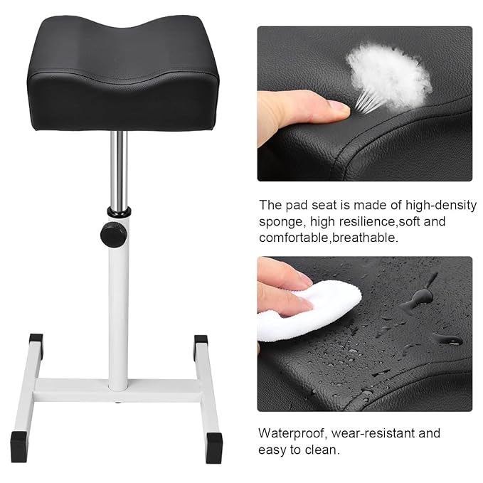 Pedicure Manicure Footrest, Adjustable Height with Soft Cushion Pedicure Stool Non-Slip, Pedicure Nail Equipment for Salon Spa Beauty,Black