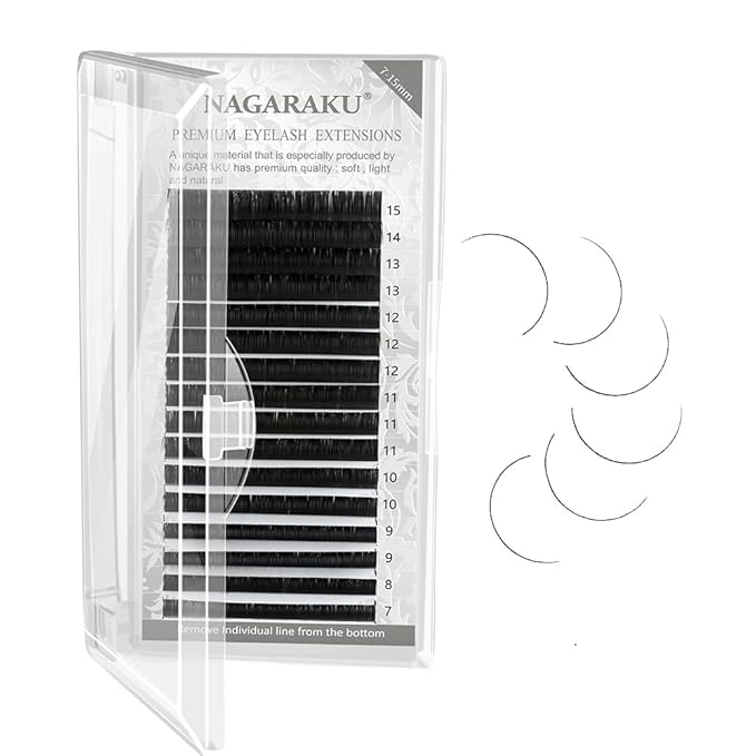NAGARAKU Eyelash Extensions Individual Lashes 0.07 CC curl 7-15mm Mix Tray Classic Matte Black Soft Natural Faux Mink 16 rows