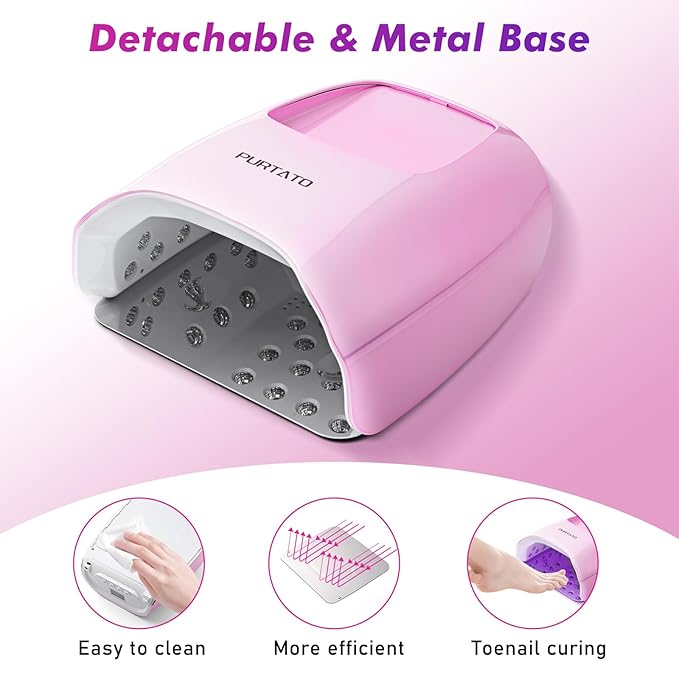 Professional Cordless Rechargeable UV LED Nail Lamp with 4 Timer Setting and 126W High Power Quick Drying Nail Dryer (Plating Pink)